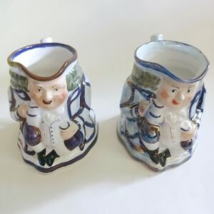COLLECTIBLE STAFFORDSHIRE TOBY JUBS COLBALT BLUE WHITE MEDIUM COLONIAL SET OF 2